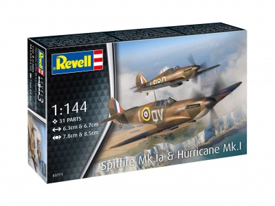 Plastic ModelKit letadlo 03771 - Supermarine Spitfire Mk.Ia & Hawker Hurricane Mk.I (1:144) - Revell