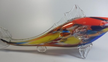 RYBA hutní sklo, art glass 43 cm - Retro