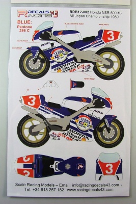 SLEVA  25% DISCOUNT - Honda NSR500 HB #3 Japan Moto GP 1989 - Racing Decals 43