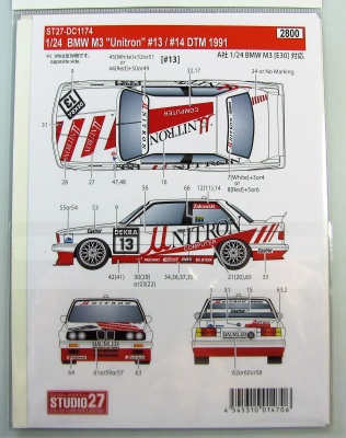 SLEVA   DISCOUNT - BMW M3 Unitron #13,#14 DTM 1991 - Studio27